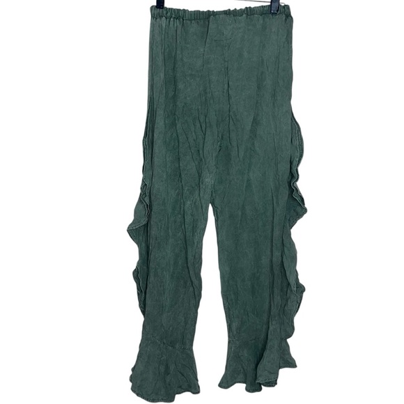 Figwood North Shore Green Ruffled Rayon Pull On Harem Pants Size Small - Picture 2 of 11